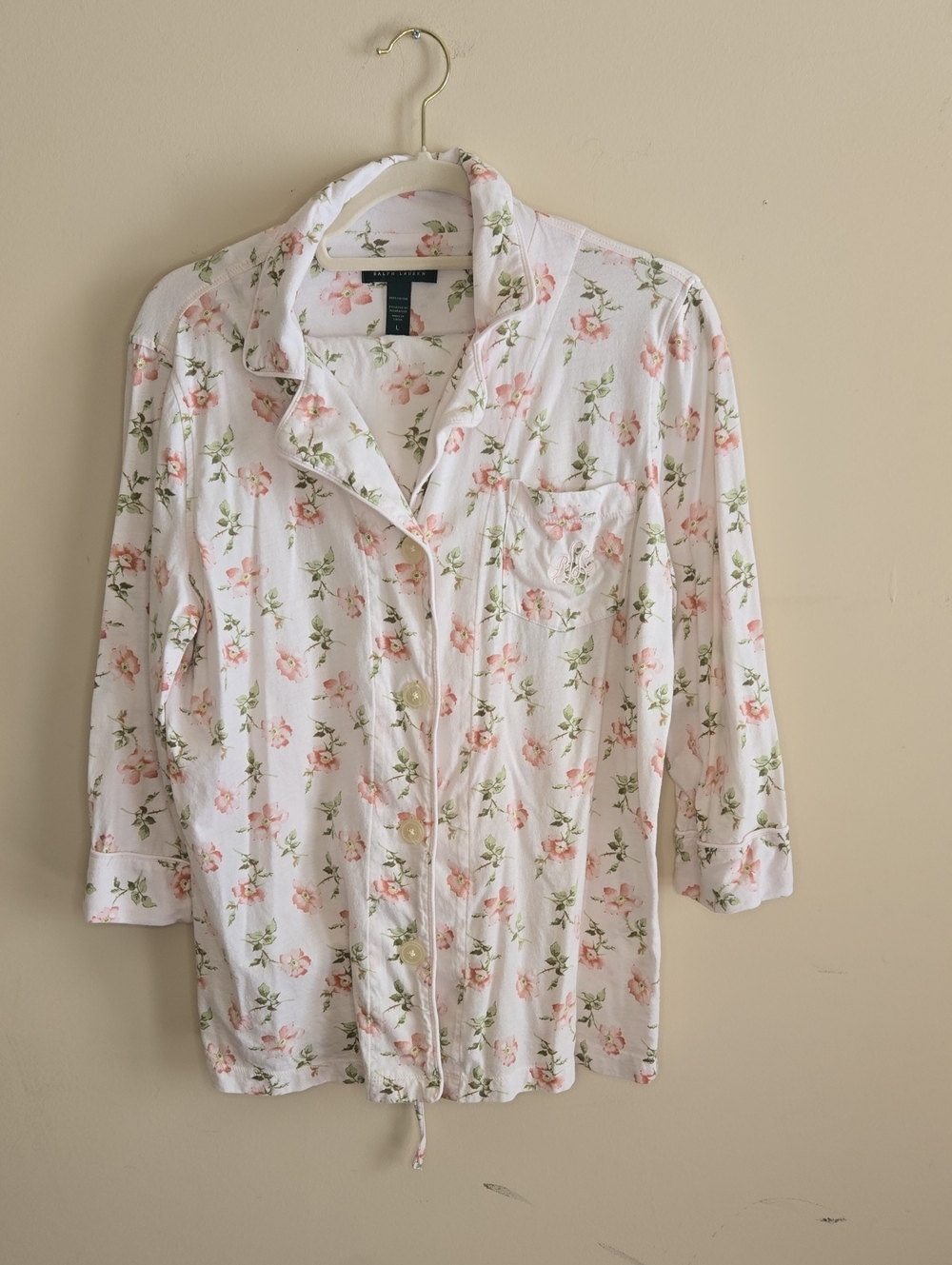 Lauren Ralph Lauren White Floral Pajama Set Large 100% Cotton Cottagecore PJs - Picture 2 of 9